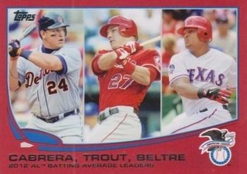 2013 Topps - Red #294 2012 AL Batting Average Leaders (Miguel Cabrera / Mike Trout / Adrian Beltre) Front