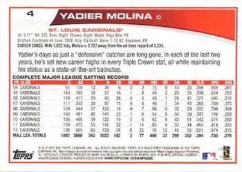 2013 Topps - Red #4 Yadier Molina Back