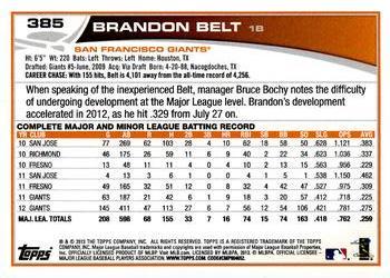 2013 Topps - Red #385 Brandon Belt Back