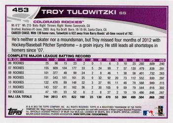 2013 Topps - Red #453 Troy Tulowitzki Back