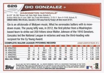 2013 Topps - Red #626 Gio Gonzalez Back