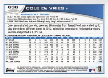 2013 Topps - Red #636 Cole De Vries Back
