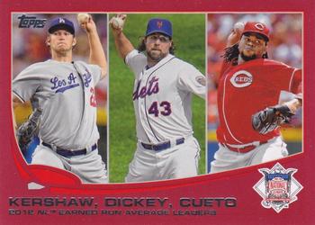 2013 Topps - Red #81 2012 NL Earned Run Average Leaders (Clayton Kershaw / R.A. Dickey / Johnny Cueto) Front