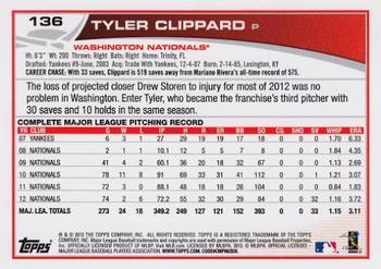 2013 Topps - Blue #136 Tyler Clippard Back