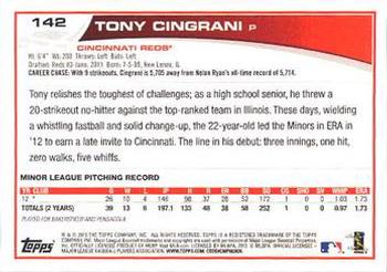 2013 Topps - Blue #142 Tony Cingrani Back