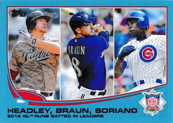 2013 Topps - Blue #272 2012 NL Runs Batted In Leaders (Chase Headley / Ryan Braun / Alfonso Soriano) Front