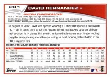 2013 Topps - Blue #281 David Hernandez Back