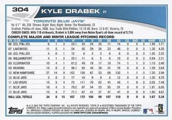 2013 Topps - Blue #304 Kyle Drabek Back
