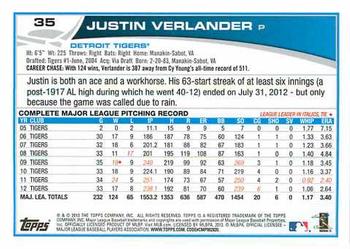 2013 Topps - Blue #35 Justin Verlander Back
