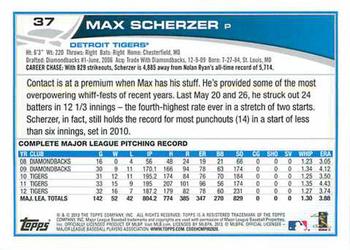 2013 Topps - Blue #37 Max Scherzer Back