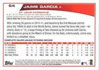 2013 Topps - Blue #54 Jaime Garcia Back