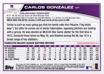 2013 Topps - Blue #5 Carlos Gonzalez Back
