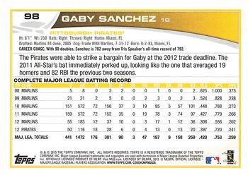 2013 Topps - Blue #98 Gaby Sanchez Back