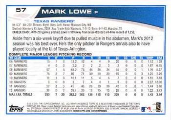 2013 Topps - Blue #57 Mark Lowe Back