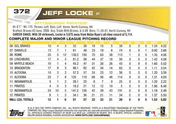 2013 Topps - Blue #372 Jeff Locke Back