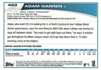 2013 Topps - Blue #469 Adam Warren Back