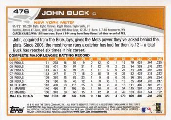 2013 Topps - Blue #476 John Buck Back