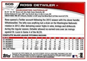 2013 Topps - Blue #505 Ross Detwiler Back