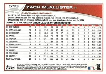 2013 Topps - Blue #513 Zach McAllister Back