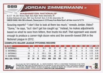 2013 Topps - Blue #588 Jordan Zimmermann Back