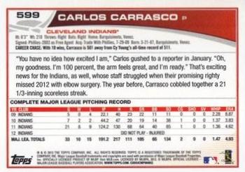 2013 Topps - Blue #599 Carlos Carrasco Back