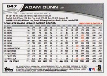 2013 Topps - Blue #647 Adam Dunn Back