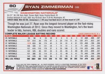 2013 Topps - Blue #80 Ryan Zimmerman Back