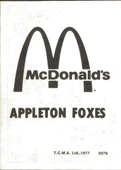 1977 TCMA Appleton Foxes #0278 Bobby Combs Back