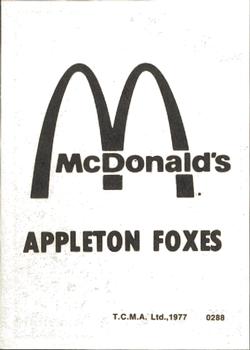 1977 TCMA Appleton Foxes #0288 Marvis Foley Back