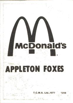 1977 TCMA Appleton Foxes #0298 Clay Hicks Back