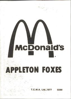 1977 TCMA Appleton Foxes #0289 Joel Perez Back