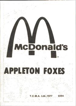 1977 TCMA Appleton Foxes #0294 Ed Yesenchak Back