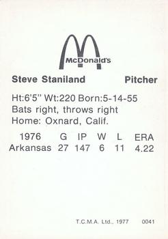 1977 TCMA Arkansas Travelers #0041 Steve Staniland Back