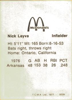 1977 TCMA Arkansas Travelers #0039 Nick Leyva Back