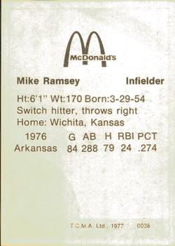 1977 TCMA Arkansas Travelers #0038 Mike Ramsey Back