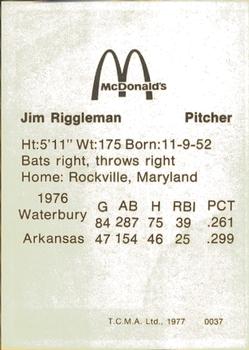 1977 TCMA Arkansas Travelers #0037 Jim Riggleman Back