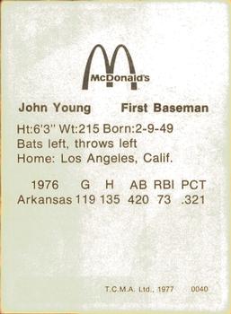 1977 TCMA Arkansas Travelers #0040 John Young Back