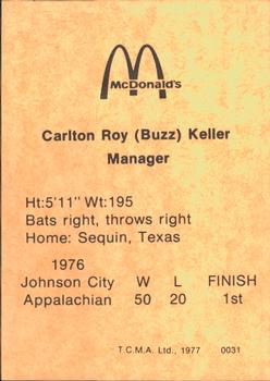1977 TCMA Arkansas Travelers #0031 Buzzy Keller Back
