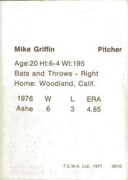 1977 TCMA Asheville Tourists #0010 Mike Griffin Back