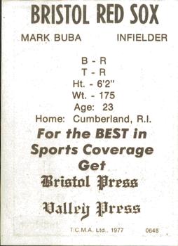 1977 TCMA Bristol Red Sox #0648 Mark Buba Back
