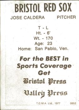 1977 TCMA Bristol Red Sox #0652 Jose Caldera Back