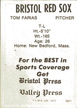 1977 TCMA Bristol Red Sox #0643 Tom Farias Back