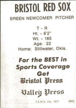 1977 TCMA Bristol Red Sox #0653 Breen Newcomer Back