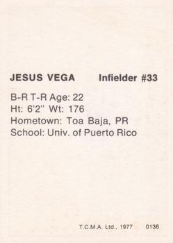 1977 TCMA Burlington Bees #0136 Jesus Vega Back