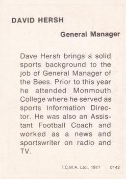 1977 TCMA Burlington Bees #0142 Dave Hersh Back