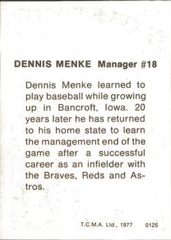 1977 TCMA Burlington Bees #0125 Dennis Menke Back
