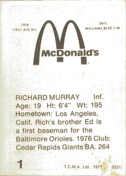 1977 TCMA Cedar Rapids Giants #0221 Rich Murray Back