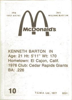 1977 TCMA Cedar Rapids Giants #0231 Ken Barton Back