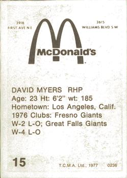 1977 TCMA Cedar Rapids Giants #0236 Dave Myers Back