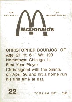 1977 TCMA Cedar Rapids Giants #0243 Chris Bourjos Back